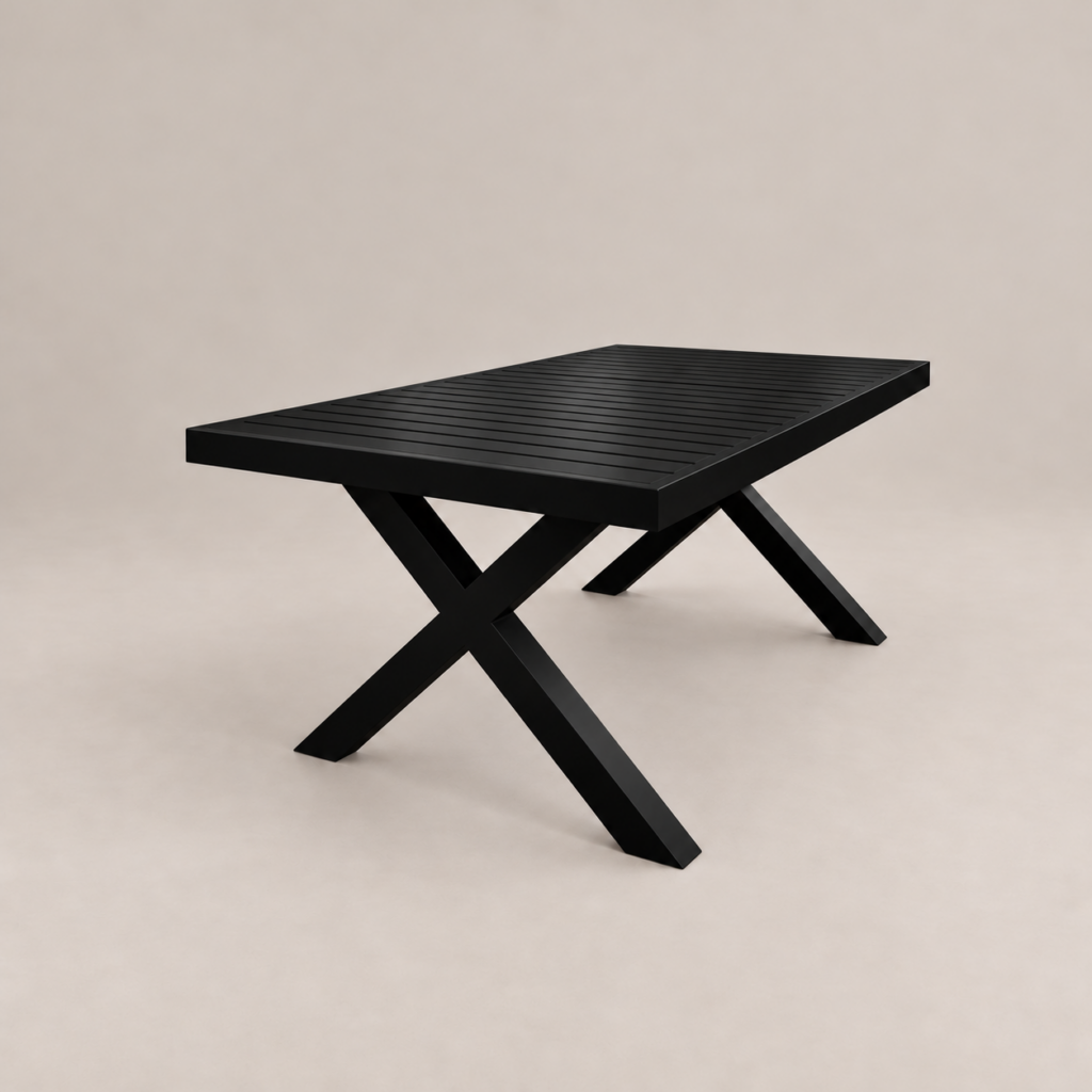 X-Leg Slatted Rectangular Dining Table